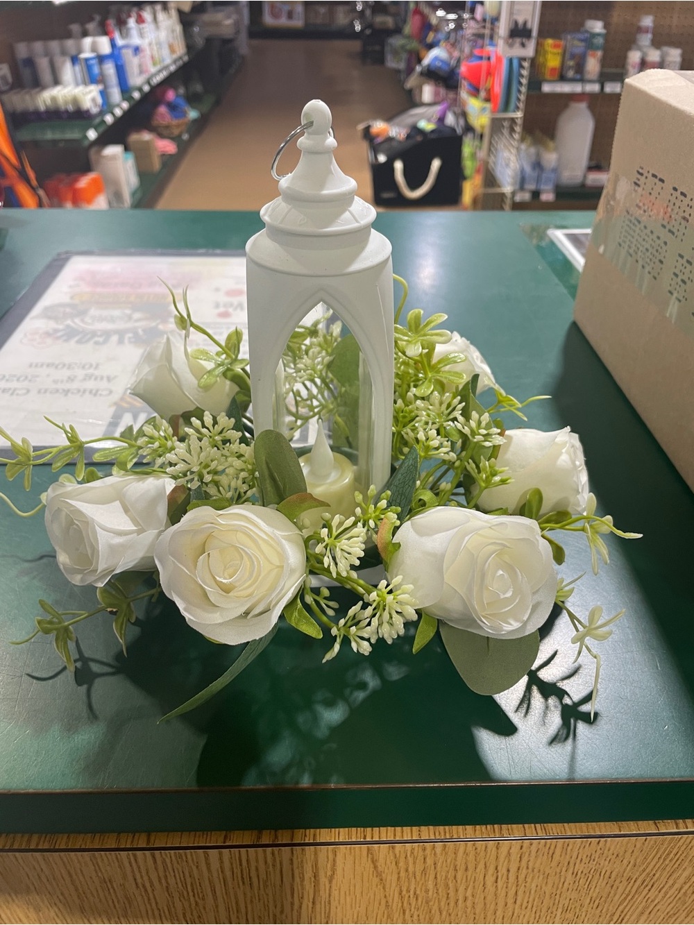 36 White Rose Lantern Floral Centerpiece - Elegant Wedding Accent